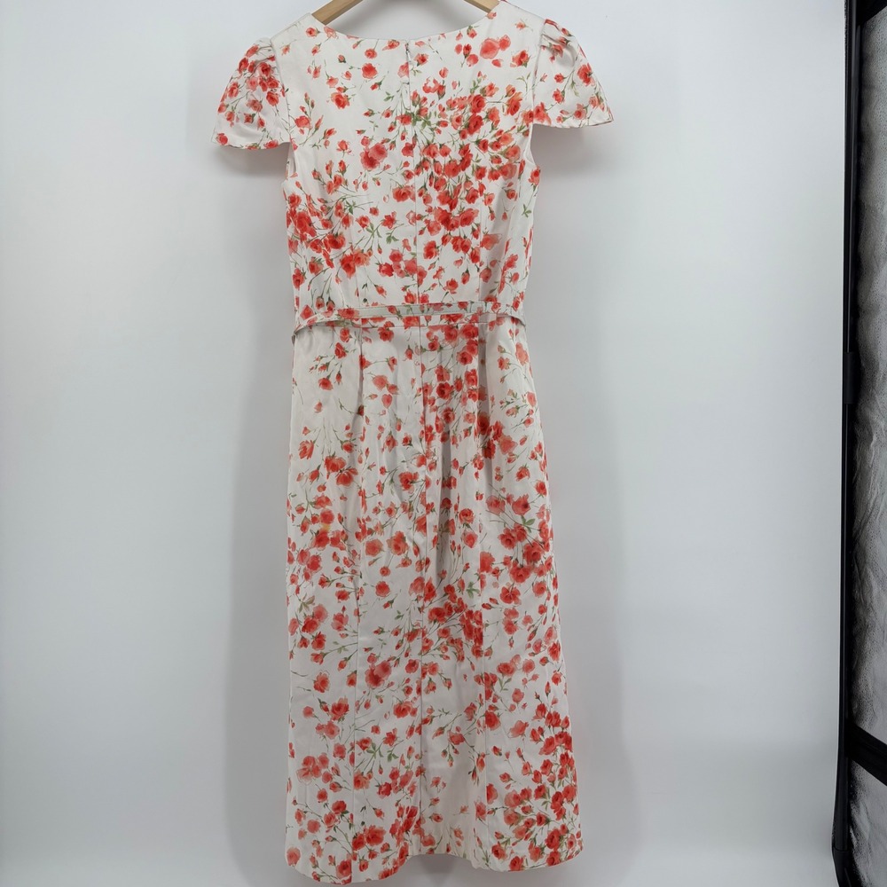 David‎ Meister Women Dress 6 White Floral Belted V-Neck Cap Sleeve Midi Cottage - Picture 11 of 11
